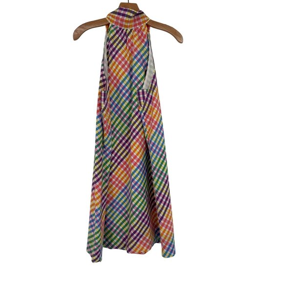 J Crew Woman's Gingham Tie Neck Cotton Sleeveless Mini Dress Rainbow size 12 - Picture 5 of 8